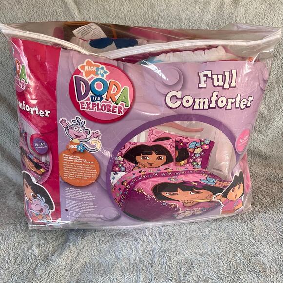Dora the Explorer Full Size Comforter Y2K 2008 Pink Flowers 76x86 Nick Jr - Picture 1 of 9